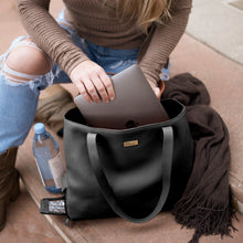 Load image into Gallery viewer, Genuine Leather Tote With Insulated Wine Bottle Pocket - Black