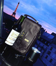 Load image into Gallery viewer, Genuine Leather Insulated Wine Carrier Bag & 2 Wine Tumblers - Black