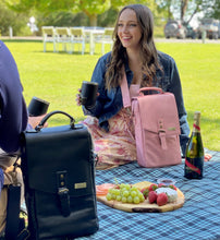 Load image into Gallery viewer, Genuine Leather Insulated Wine Carrier Bag & 2 Wine Tumblers - Pink