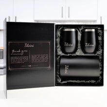 Load image into Gallery viewer, Wine Tumblers &amp; Insulated Wine Bucket Silk Gift Box Set - Black
