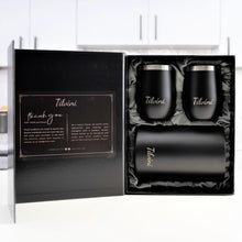 Load image into Gallery viewer, Wine Tumblers & Insulated Wine Bucket Silk Gift Box Set - Black