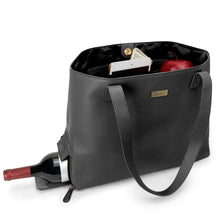 Load image into Gallery viewer, Genuine Leather Tote With Insulated Wine Bottle Pocket - Black