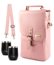 Load image into Gallery viewer, Genuine Leather Insulated Wine Carrier Bag & 2 Wine Tumblers - Pink