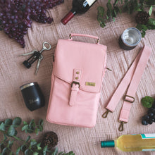 Load image into Gallery viewer, Genuine Leather Insulated Wine Carrier Bag & 2 Wine Tumblers - Pink