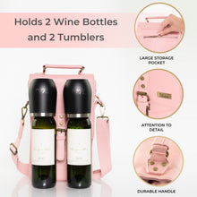 Load image into Gallery viewer, Genuine Leather Insulated Wine Carrier Bag & 2 Wine Tumblers - Pink