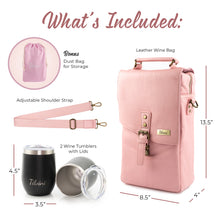 Load image into Gallery viewer, Genuine Leather Insulated Wine Carrier Bag & 2 Wine Tumblers - Pink