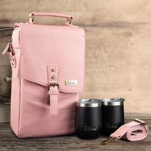 Load image into Gallery viewer, Genuine Leather Insulated Wine Carrier Bag & 2 Wine Tumblers - Pink