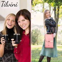 Load image into Gallery viewer, Genuine Leather Insulated Wine Carrier Bag & 2 Wine Tumblers - Pink