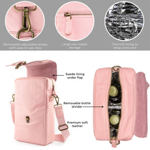 Load image into Gallery viewer, Genuine Leather Insulated Wine Carrier Bag & 2 Wine Tumblers - Pink