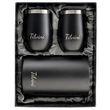 Load image into Gallery viewer, Wine Tumblers & Insulated Wine Bucket Silk Gift Box Set - Black