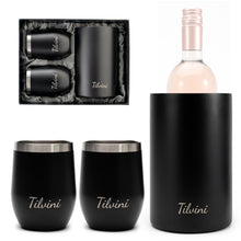 Load image into Gallery viewer, Wine Tumblers & Insulated Wine Bucket Silk Gift Box Set - Black