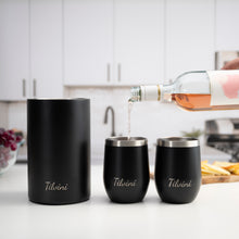 Load image into Gallery viewer, Wine Tumblers & Insulated Wine Bucket Silk Gift Box Set - Black