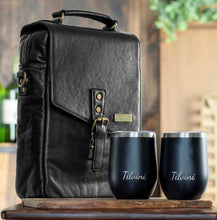 Load image into Gallery viewer, Genuine Leather Insulated Wine Carrier Bag & 2 Wine Tumblers - Black