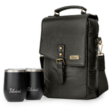 Load image into Gallery viewer, Genuine Leather Insulated Wine Carrier Bag & 2 Wine Tumblers - Black