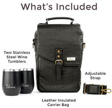 Load image into Gallery viewer, Genuine Leather Insulated Wine Carrier Bag & 2 Wine Tumblers - Black