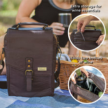 Load image into Gallery viewer, Genuine Leather Insulated Wine Carrier Bag &amp; 2 Wine Tumblers - Brown
