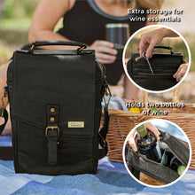 Load image into Gallery viewer, Genuine Leather Insulated Wine Carrier Bag &amp; 2 Wine Tumblers - Black
