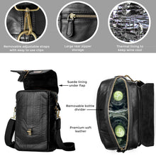 Load image into Gallery viewer, Genuine Leather Insulated Wine Carrier Bag & 2 Wine Tumblers - Black