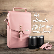 Load image into Gallery viewer, Genuine Leather Insulated Wine Carrier Bag &amp; 2 Wine Tumblers - Pink
