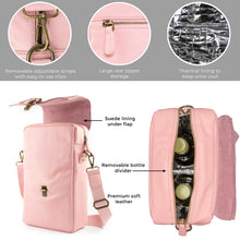 Load image into Gallery viewer, Genuine Leather Insulated Wine Carrier Bag &amp; 2 Wine Tumblers - Pink
