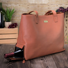 Load image into Gallery viewer, Genuine Leather Tote With Insulated Wine Bottle Pocket - Tan

