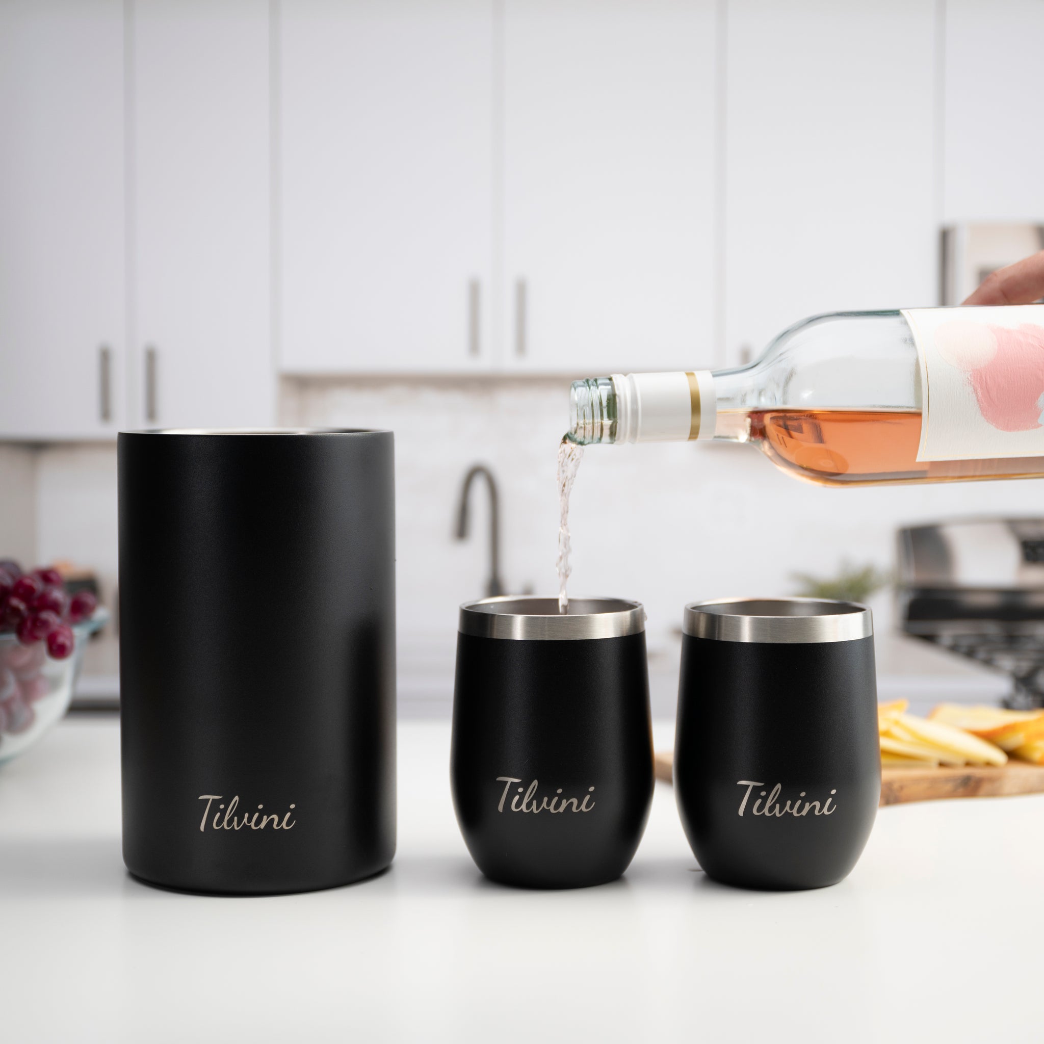Custom Insulated Wine Tumbler Gift Set - Ebony Box Wine Lover Gift - Home Wet Bar