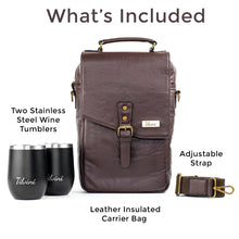 Load image into Gallery viewer, Genuine Leather Insulated Wine Carrier Bag &amp; 2 Wine Tumblers - Brown
