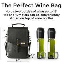 Load image into Gallery viewer, Genuine Leather Insulated Wine Carrier Bag &amp; 2 Wine Tumblers - Black
